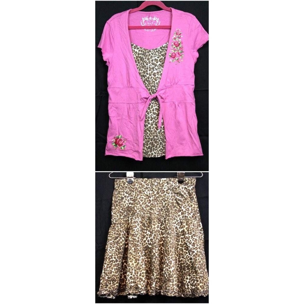 Childrens Place Girls 2 Pc Rose Cheetah Print Outfit Tank top Skirt sz 14 XL NWT